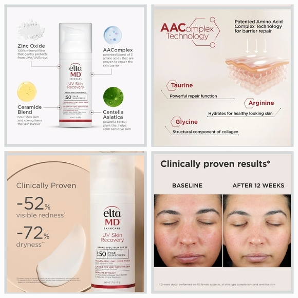 Elta MD Skincare UV Skin Recovery SPF 50 Face Sunscreen Transparent Zinc Oxide - Picture 6 of 9